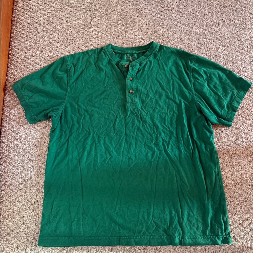 L.L. Bean Green Casual 1/4 Button Down Shirt